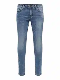 Herren O&S Slim Fit Jeans Basic Hose Denim Pants ONSLOOM Tapered Trousers Stoned Washed, Farben:Blau, Größe Jeans:32W / 32L
