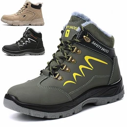 Arbeitsschuhe Herren Damen Sicherheitsschuhe Wasserdicht Sicherheitsstiefel Winter Warm Gefüttert Schutzschuhe mit Stahlkappe, Grün, EU 43