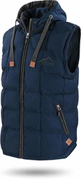 Outdoor Sports Wattierte Steppweste Bodywarmer - 100% Winddichte Outdoor Weste mit Lederpatch, Kapuze und Stehkragen Farbe Marineblau Größe M/50
