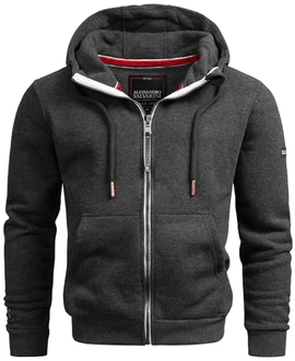 A. Salvarini Herren Sweatjacke Kapuzenpullover Jacke Kapuze Hoodie Sweater AS293 Dunkelgrau