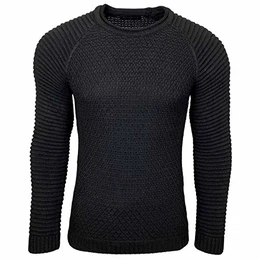 Strickpullover Herren Two Tone Rundhals Pullover Grobstrick B-6240, Farbe:Schwarz, Größe:M