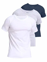Herren 3-Pack T-Shirt Baumwolle Kurzarm Unterhemd mit Rundhalsausschnitt (Light Grey+White+Navy Crew Neck 3-Pack, M)