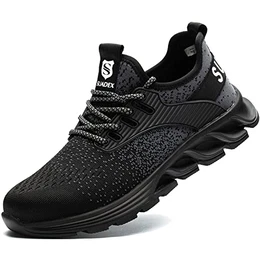 Sicherheitsschuhe Herren Arbeitsschuhe Herren Damen Schutzschuhe Leicht Stahlkappenschuhe Sportlich Atmungsaktiv Arbeitsschutzschuhe mit Stahlkappen (Schwarz,43EU)