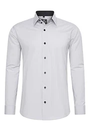 Herren-Hemd Premium Slim Fit Langarm Stretch Kontrast Hemd Business-Hemden Freizeithemd, Größe S-6XL:M, Farbe:Hell Grau