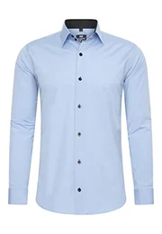 Herren-Hemd Premium Slim Fit Langarm Stretch Kontrast Hemd Business-Hemden Freizeithemd, Größe S-6XL:M, Farbe:Hell Blau