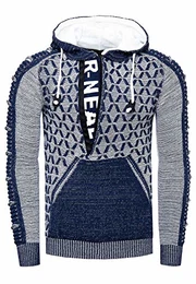 Kapuzenpullover Herren Pullover einzigartigem Design Streetwear Strickpullover mit Zipper 362, Farbe:Petrol, Größe S-3XL:M