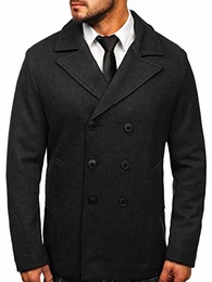 Herren Wintermantel Kurzmantel Winterjacke Trenchcoat Mäntel Übergangsmantel Übergangsjacke Stehkragen Reverskragen Wollmischung Elegant Business Warm Gefüttert ENOS 8801 Dunkelgrau M [4D4]