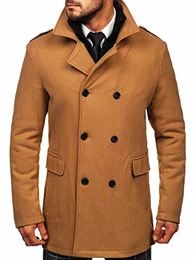 Herren Wintermantel Kurzmantel Winterjacke Trenchcoat Mäntel Übergangsmantel Übergangsjacke Stehkragen Reverskragen Wollmischung Elegant Business Warm Gefüttert ENOS 8805 Camel M [4D4]