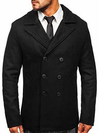 Herren Wintermantel Kurzmantel Winterjacke Trenchcoat Mäntel Übergangsmantel Übergangsjacke Stehkragen Reverskragen Wollmischung Elegant Business Warm Gefüttert ENOS 8801 Schwarz M [4D4]