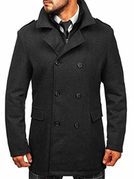 Herren Wintermantel Kurzmantel Winterjacke Trenchcoat Mäntel Übergangsmantel Übergangsjacke Stehkragen Reverskragen Wollmischung Elegant Business Warm Gefüttert ENOS 8805 Dunkelgrau M [4D4]