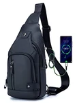 Tasche Leder Herren Sling Bag Schulter Rucksack Schultertasche Brusttasche Wasserresistent Tragetasche Umhängetasche Messengertasche für Wandern Arbeiten Schule Geschäft Radfahren Reise Schwarz (126)