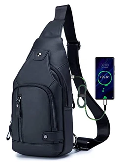 Tasche Leder Herren Sling Bag Schulter Rucksack Schultertasche Brusttasche Wasserresistent Tragetasche Umhängetasche Messengertasche für Wandern Arbeiten Schule Geschäft Radfahren Reise