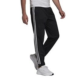 Men's Big & Tall Essentials Warm-Up Slim Tapered 3-Stripes Tracksuit Bottoms, Black/White, 3X-Large/Tall
