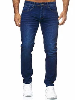 Elara Herren Jeans Slim Fit Hose Denim Stretch Chunkyrayan Blau (EL368D1)