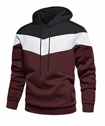 Hoody Herren Kapuzenpullover Sweatshirt Warm Longsleeve Winter Modisch Hooded Sweater Gestreift Sweat Shirt Männer Lässig Pulli Arbeitspullover Schwarz-Weinrot M