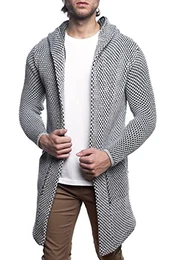 Herren Strickjacke Lang mit Kapuze/Herren Jacke Lange Kapuzenjacke Herren angenehme Übergangsjacke für Männer 7736 Grey XXL