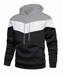 Kapuzenpullis Herren mit Streifen Hoody Sweatshirt Oversize Winddicht Atmungsaktiv Arbeitskleidung Winter Pullover Polyester Sweater Männer Grau-Schwarz M