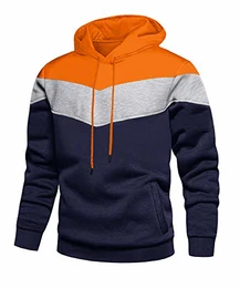 Pullover Hoodie Herren Pulli Sport Clothing Jogging Running Longsleeve Winddicht Kapuzenjacke Casual Outdoor Pulli mit Kapuze Hooded Männer Kleidung Orange-Navy M