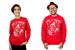 Herren Jungen Passend Weihnachts-Sweatshirt Neuheit Lass es schneien Elf Rentier Hässlich Pullover Unisex Familie Weihnachtspullover Papa Sohn Oberteil (M, Let It Snow Rot)