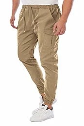 Herren Hosen Slim Fit Casual Jogger Sporthose Freizeithose Cargo Chino Jeans Hose (Z_Khaki 02,M)