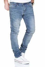 Jeans Herren Slim Fit Jeanshose Stretch Denim Hose Designer 505 (32-32, 505-3 Blau)