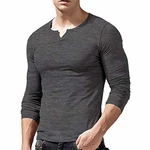 Herren Slim Fit Henley T-Shirt Beiläufig V-Ausschnitt Unterhemden Dunkelgrau