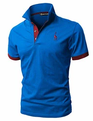 GHYUGR Poloshirt Herren Einfarbig Stickerei Kurzarm Polohemd Blau/Rot