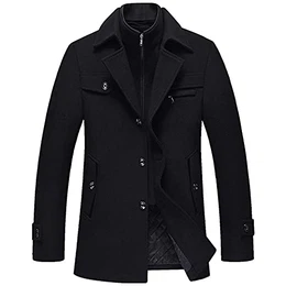 Wintermantel Kurzmantel Herren Schwarz Wollmantel Stehkragen Herren Winter Mantel Warm Kurz Slim Fit Winterjacke Business Schwarz M