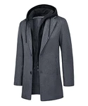 KTWOLEN Herren Mantel Winter Lang Business Wintermantel mit Kapuze Grau/Dunkelgrau/Dunkelblau