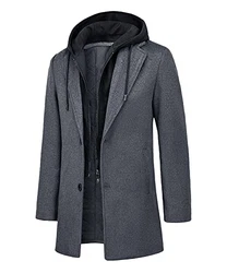 KTWOLEN Herren Mantel Winter Lang Business Wintermantel mit Kapuze Grau/Dunkelgrau/Dunkelblau