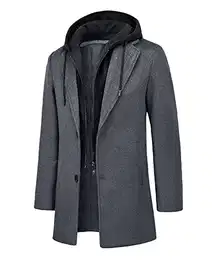 KTWOLEN Herren Mantel Winter Lang Warm Wollmantel Business Wintermantel Winterjacke Freizeit mit Herausnehmbarem Kapuze