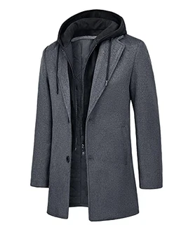 KTWOLEN Herren Mantel Winter Lang Business Wintermantel mit Kapuze
