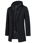 KTWOLEN Herren Mantel Winter Lang Business Wintermantel mit Kapuze Schwarz/Dunkelblau