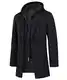 KTWOLEN Herren Mantel Winter Lang Warm Wollmantel Business Wintermantel Winterjacke Freizeit mit Herausnehmbarem Kapuze