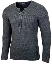 Baxboy Herren Pullover Slim Fit Rundhals Strick-Pullover Rundkragen Moderner Longsleeve (BB-52132) Anthrazit