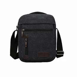 Herren-Umhängetasche, kleine Umhängetasche, Handtasche, Handgelenktasche, Segeltuch, Vintage-Umhängetasche, schwarze Herren-Umhängetasche aus Sege