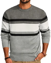 Gestreifter Pullover für Herren, Rundhalsausschnitt, Feinstrick-Pullover - - Mittel