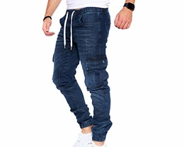 Herren Cargo Jeans Hose Herren Jeans Hose für Männer Jungen Regular Slim fit Denim Destroyed Jogger Freizeithose Casual Jeans Pants Jeans Herren Stretch 7 Taschen 8004 (Dark Blue, 32)