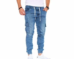 Herren Cargo Jeans Hose Herren Jeans Hose für Männer Jungen Regular Slim fit Denim Destroyed Jogger Freizeithose Casual Jeans Pants Jeans Herren Stretch 7 Taschen 8004 (Light Blue, 32)