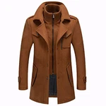 Männer Warmer Wollmantel abnehmbarer Doppelkragen Erbsenmäntel Casual Winter Business Slim Fit Jacke Braun