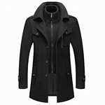 Männer Warmer Wollmantel abnehmbarer Doppelkragen Erbsenmäntel Casual Winter Business Slim Fit Jacke Schwarz