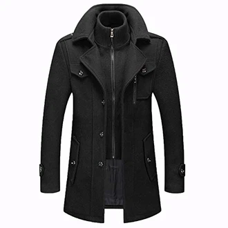 Männer Warmer Wollmantel abnehmbarer Doppelkragen Erbsenmäntel Casual Winter Business Slim Fit Jacke