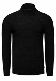 Herren Stehkragen Strick-Pullover Hoch-Kragen Strickpullover mit Zopfmuster Langarm Pullover 356, Farbe:Schwarz, Größe:M