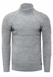 R-Neal Herren Stehkragen Strick-Pullover Hoch-Kragen mit Zopfmuster (356) Grau (356)