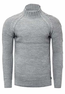 R-Neal Herren Stehkragen Strick-Pullover Hoch-Kragen mit Zopfmuster (356)