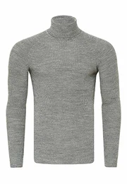 Herren Fein-Strick Rollkragen-Pullover in Hochwertigen Aufmachung Business Pullover Steh-Kragen Pulli 351, Farbe:Grau, Größe:M