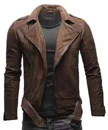 Fynn Herren Biker Lederjacke Basic Echtleder Jacke mit Gürtel und Reverskragen (M, Dunkelbraun (Nubukleder))
