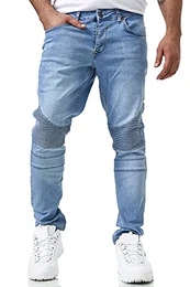Elara Herren Jeans Slim Fit Hose Biker-Jeans Chunkyrayan 16517-Light Blue-32W / 32L
