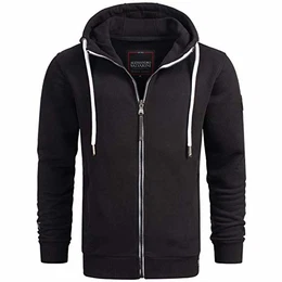 Herren Sweatjacke (S-3XL) mit Kapuze - Leicht, Atmungsaktiv, Kapuzenpullover mit Reißverschluss Männer - AS-296 Schwarz Medium