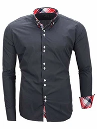 Herren Musteraermel Hemd Grau M
